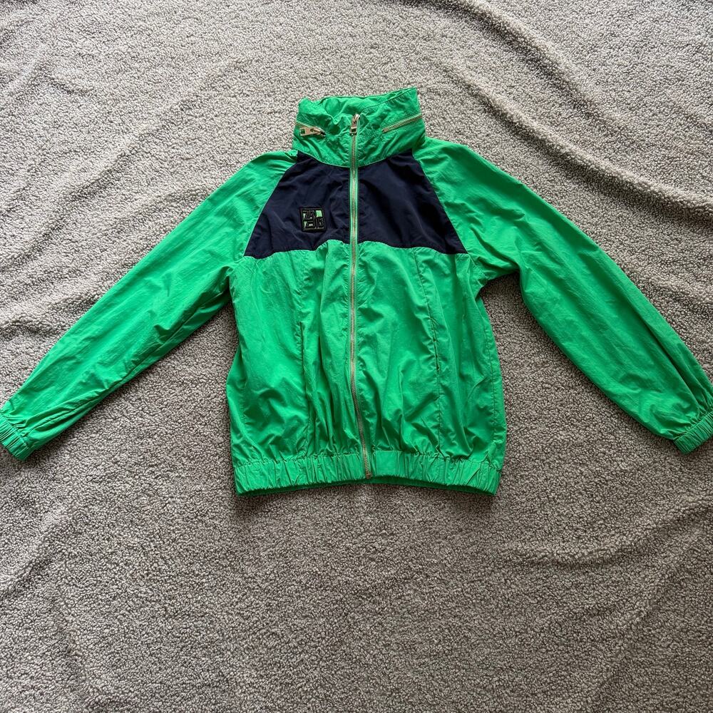 Zadig & Voltaire Kids Boys Green Navy Windbreaker Jacket Zipper Hood Size Medium